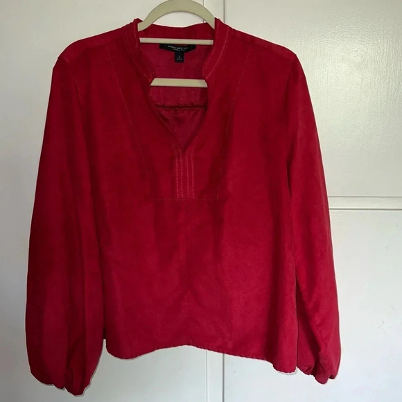 Marc New York Red Suede Balloon Sleeve Blouse Size Large - Picture 1 of 10